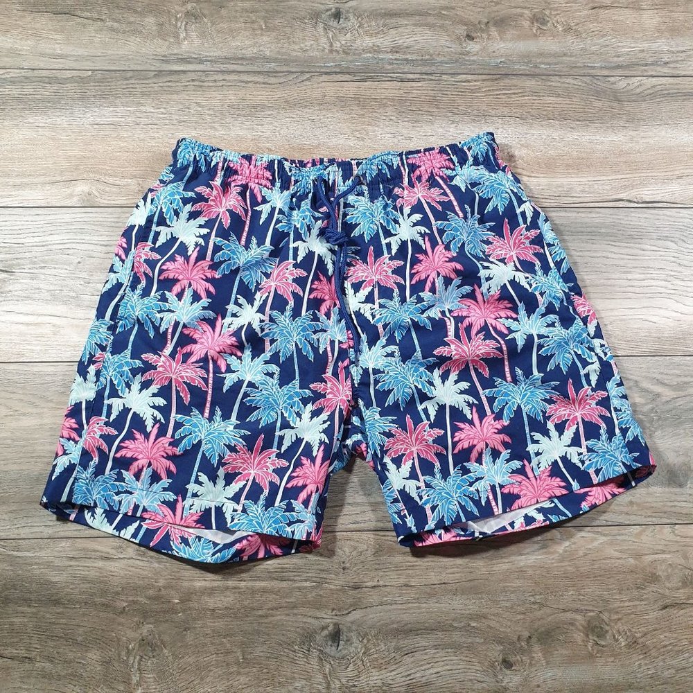Ocean Gear Mens Large Swim Trunks Pink Blue Palm Trees Pool Beach Vacation Party
